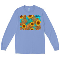 Colony Blue sunflower turquoise and  leather background Long Sleeve Tee - Artiststas