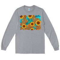Heather Grey sunflower turquoise and  leather background Long Sleeve Tee - Artiststas