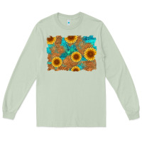 Matcha sunflower turquoise and  leather background Long Sleeve Tee - Artiststas