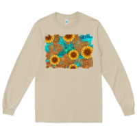 Mushroom sunflower turquoise and  leather background Long Sleeve Tee - Artiststas