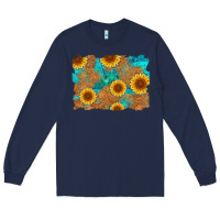 Navy sunflower turquoise and  leather background Long Sleeve Tee - Artiststas