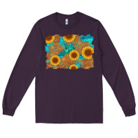 Plum sunflower turquoise and  leather background Long Sleeve Tee - Artiststas