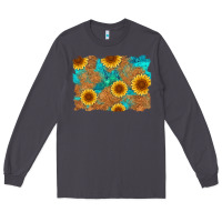 Smoke sunflower turquoise and  leather background Long Sleeve Tee - Artiststas