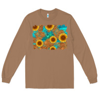 Toasted Coconut sunflower turquoise and  leather background Long Sleeve Tee - Artiststas