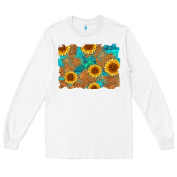 White sunflower turquoise and  leather background Long Sleeve Tee - Artiststas