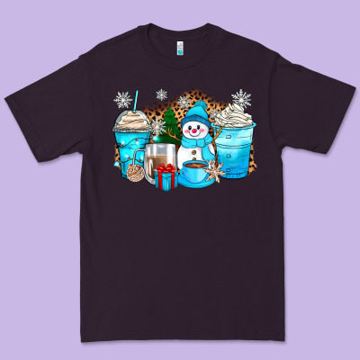 Winter Snowman Coffee Cups Premium Tee Designed By Zillion Design Studio