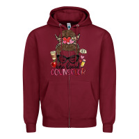 Burgundy messy bun one loved counselor Zipper Hoodie - MaliasSmallBusiness