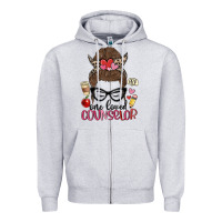 Heather Grey messy bun one loved counselor Zipper Hoodie - MaliasSmallBusiness
