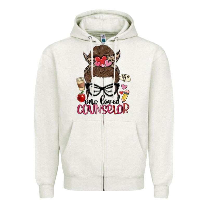 Messy Bun One Loved Counselor Zipper Hoodie by MaliasSmallBusiness | Teevron