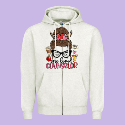 Messy Bun One Loved Counselor Zipper Hoodie Designed By Maliassmallbusiness