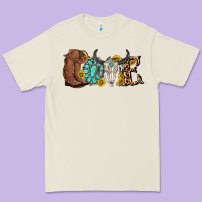 Western Love Bull Skull With Gemstone And Sunflowe Premium Tee Designed By Texasbilliewilder