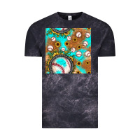 Cloud Black baseball turquoise sunflower seamless pattern Vintage Tee - JahusDesignShop