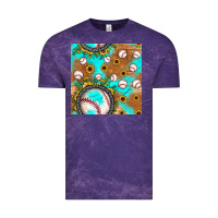 Cloud Purple baseball turquoise sunflower seamless pattern Vintage Tee - JahusDesignShop