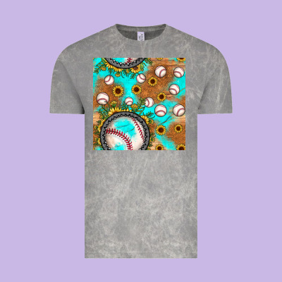 Baseball Turquoise Sunflower Seamless Pattern Vintage Tee Designed By Jahusdesignshop