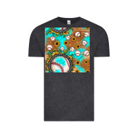 Vintage Black baseball turquoise sunflower seamless pattern Vintage Tee - JahusDesignShop