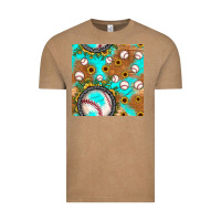 Vintage Coffee baseball turquoise sunflower seamless pattern Vintage Tee - JahusDesignShop