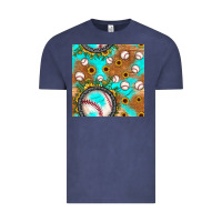 Vintage Denim baseball turquoise sunflower seamless pattern Vintage Tee - JahusDesignShop