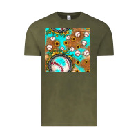 Vintage Olive baseball turquoise sunflower seamless pattern Vintage Tee - JahusDesignShop