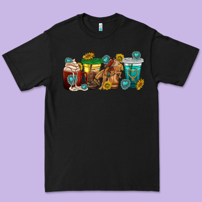 Western Rodeo Coffee Cup Premium Tee Designed By Texasbilliewilder