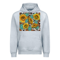 Heather Grey turquoise sunflowers with gemstones Urban Hoodie - TumblerDesignByShophia