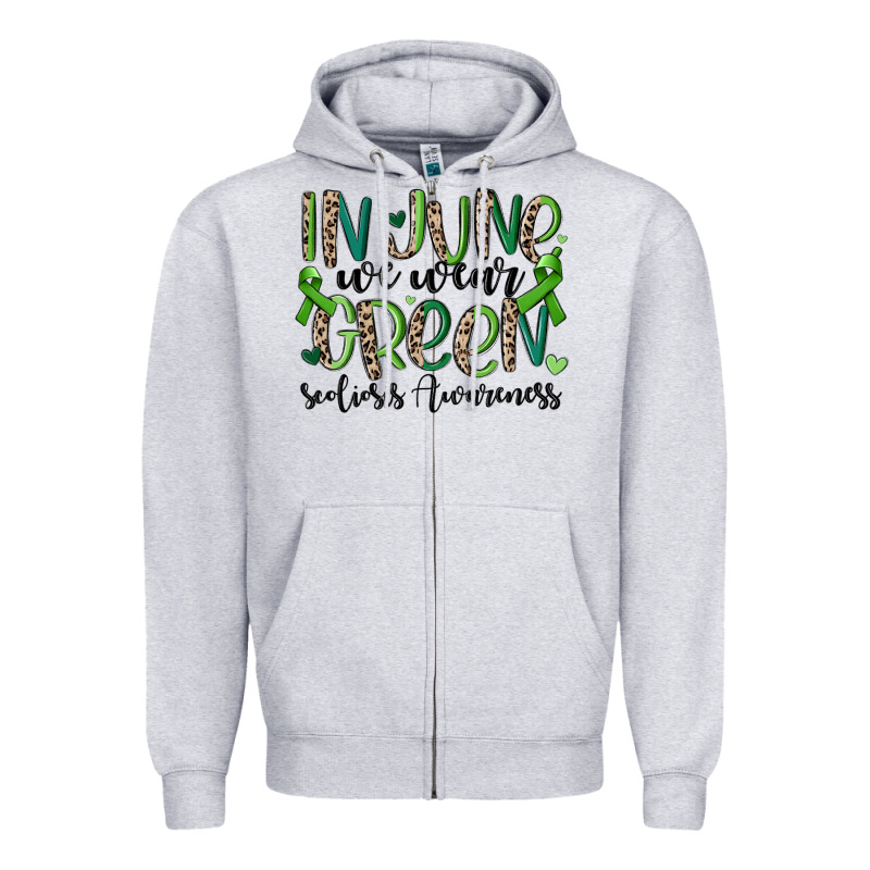 In June We Wear Green Scoliosis Awareness Zipper Hoodie by MaliasSmallBusiness | Teevron