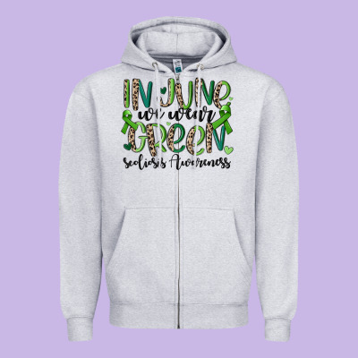 In June We Wear Green Scoliosis Awareness Zipper Hoodie Designed By Maliassmallbusiness