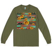 Army Green sunflower serape wood and cowhide Long Sleeve Tee - Artiststas