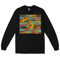 Black sunflower serape wood and cowhide Long Sleeve Tee - Artiststas