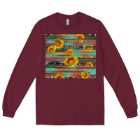 Burgundy sunflower serape wood and cowhide Long Sleeve Tee - Artiststas