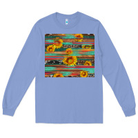 Colony Blue sunflower serape wood and cowhide Long Sleeve Tee - Artiststas