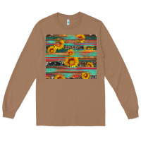 Toasted Coconut sunflower serape wood and cowhide Long Sleeve Tee - Artiststas