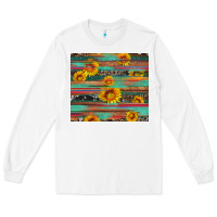 White sunflower serape wood and cowhide Long Sleeve Tee - Artiststas