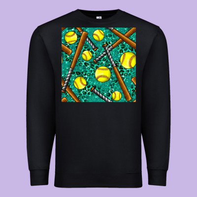 Softball Bat With Leopard And Glitter Seamless Pattern Premium Sweatshirt Designed By Bundleandbundleshop