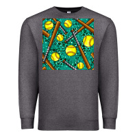 Charcoal Heather softball bat with leopard and glitter seamless pattern Premium Sweatshirt - BundleAndBundleShop
