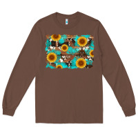 Chestnut sunflower and cowhides with wood and turquoise background Long Sleeve Tee - Artiststas