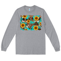 Heather Grey sunflower and cowhides with wood and turquoise background Long Sleeve Tee - Artiststas