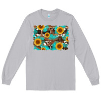 Moon Dust sunflower and cowhides with wood and turquoise background Long Sleeve Tee - Artiststas