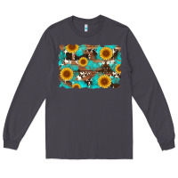 Smoke sunflower and cowhides with wood and turquoise background Long Sleeve Tee - Artiststas