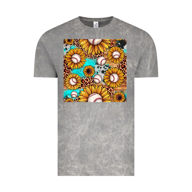Baseball Leopard Turquoise Sunflower Seamless Pattern Vintage Tee by JahusDesignShop | Teevron