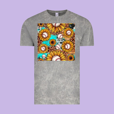 Baseball Leopard Turquoise Sunflower Seamless Pattern Vintage Tee Designed By Jahusdesignshop
