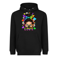 Black LGBTQ+ Messy Bun Mum Love With Hearts Heavyweight Hoodie - BundleAndBundleShop