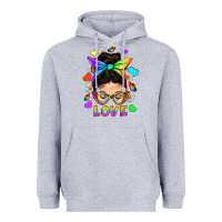 Heather Grey LGBTQ+ Messy Bun Mum Love With Hearts Heavyweight Hoodie - BundleAndBundleShop
