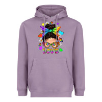 Lavender LGBTQ+ Messy Bun Mum Love With Hearts Heavyweight Hoodie - BundleAndBundleShop