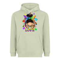 Matcha LGBTQ+ Messy Bun Mum Love With Hearts Heavyweight Hoodie - BundleAndBundleShop