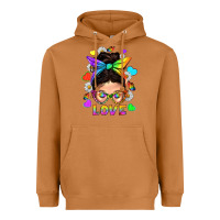 Meerkat LGBTQ+ Messy Bun Mum Love With Hearts Heavyweight Hoodie - BundleAndBundleShop