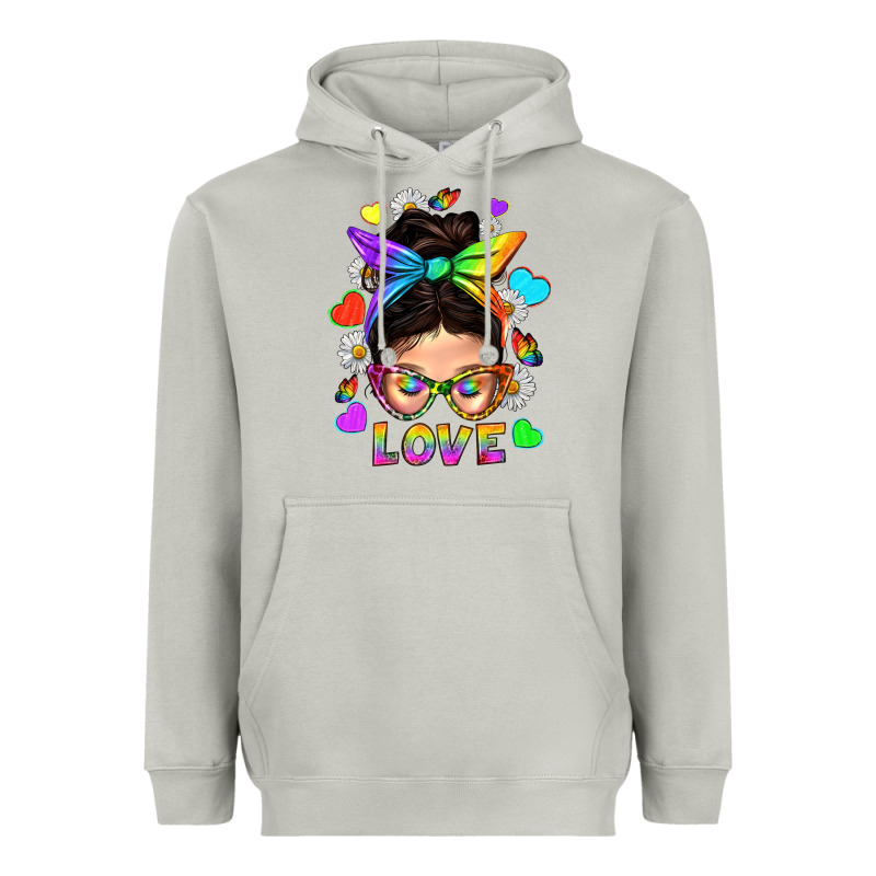 Lgbtq+ Messy Bun Mum Love With Hearts Heavyweight Hoodie by BundleAndBundleShop | Teevron