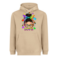 Mushroom LGBTQ+ Messy Bun Mum Love With Hearts Heavyweight Hoodie - BundleAndBundleShop