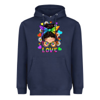 Navy LGBTQ+ Messy Bun Mum Love With Hearts Heavyweight Hoodie - BundleAndBundleShop