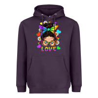 Plum LGBTQ+ Messy Bun Mum Love With Hearts Heavyweight Hoodie - BundleAndBundleShop