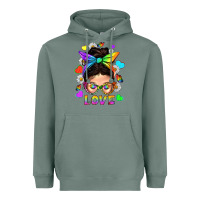 Sage LGBTQ+ Messy Bun Mum Love With Hearts Heavyweight Hoodie - BundleAndBundleShop